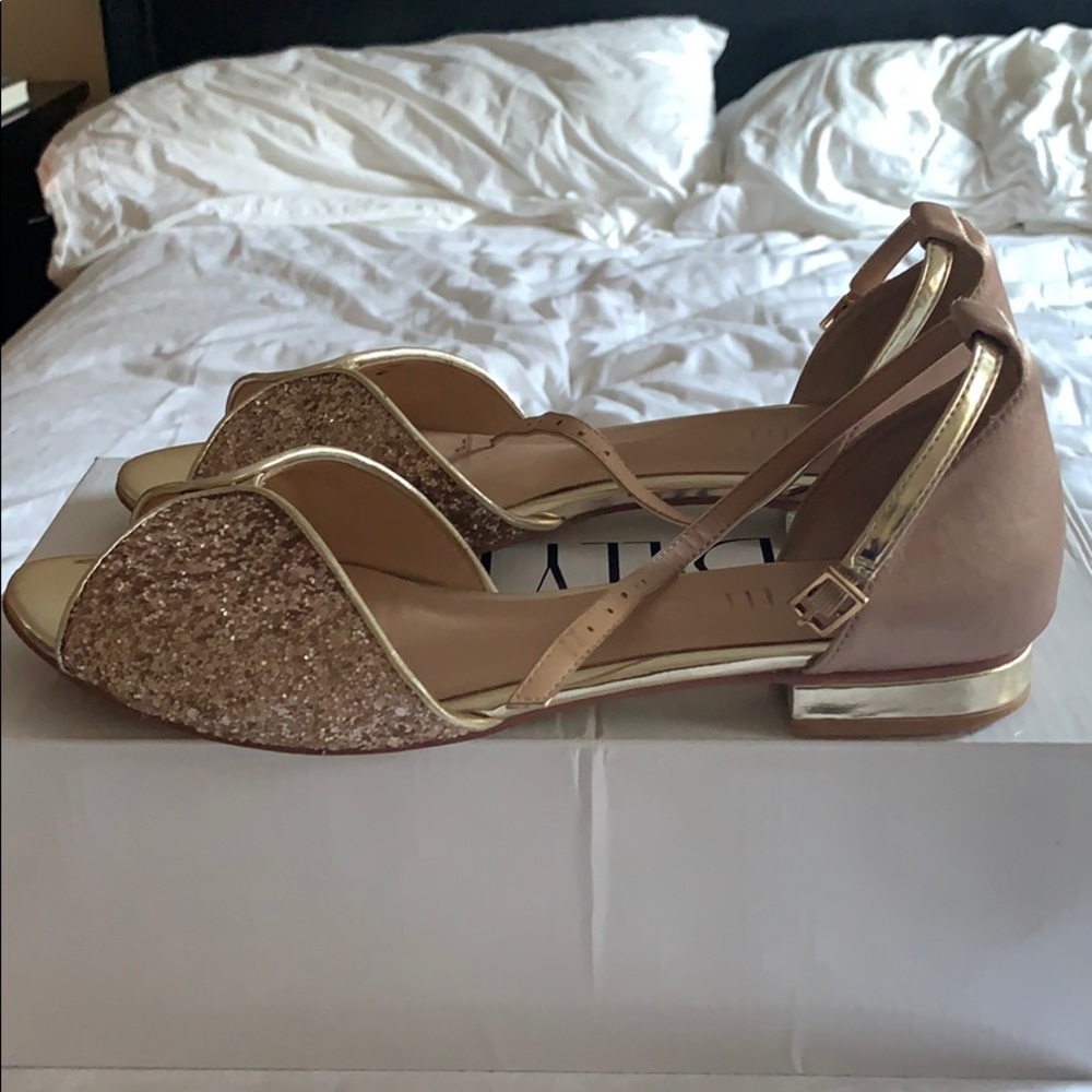 Satin champagne sandal flats dressy gold
